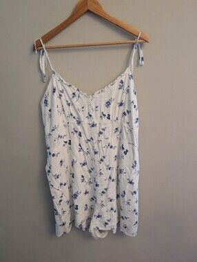 Abercrombie Linen White Blue Romper Size XL